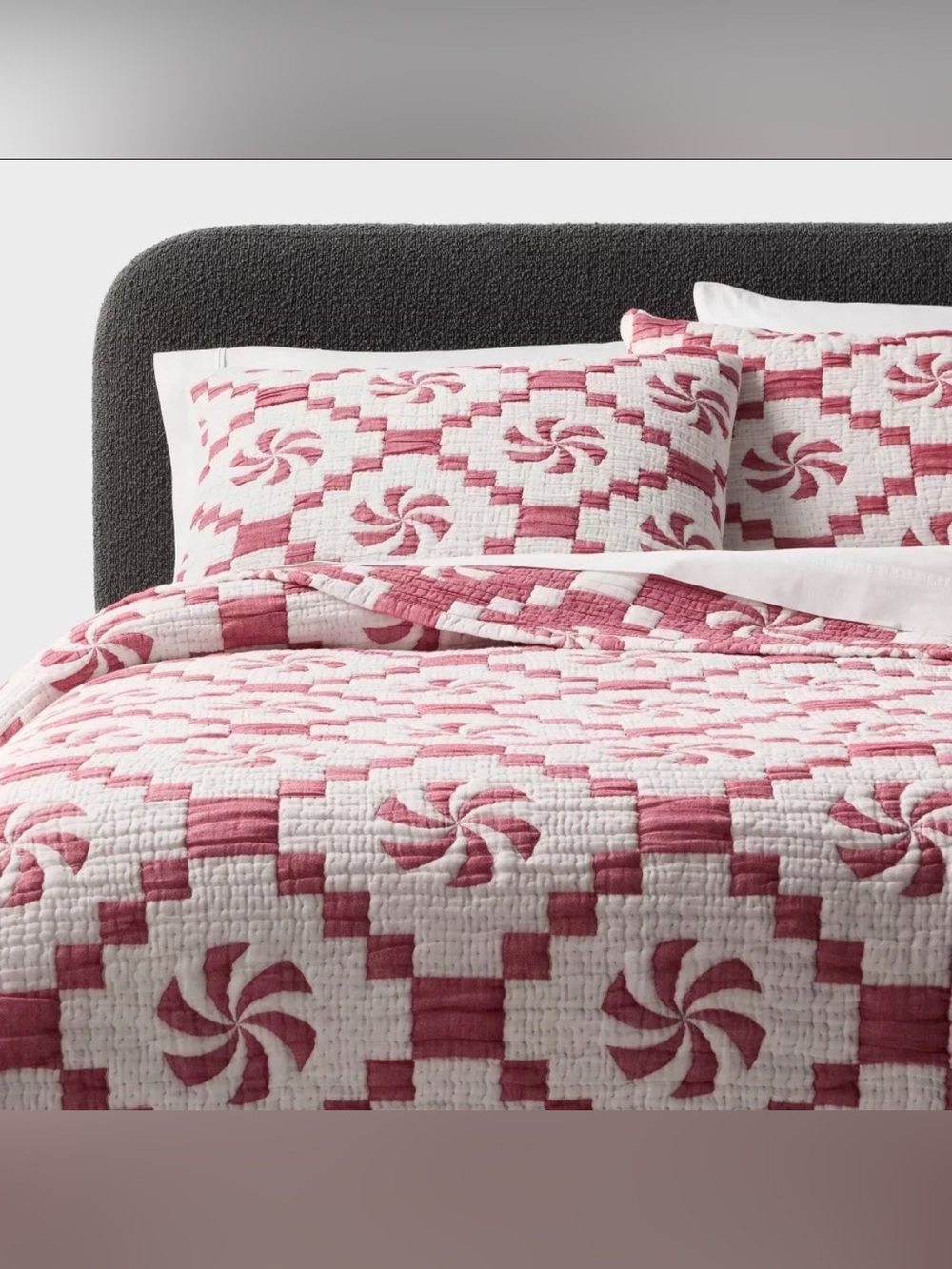 Target Christmas Red and White Quilted Candy Cane Bedspread